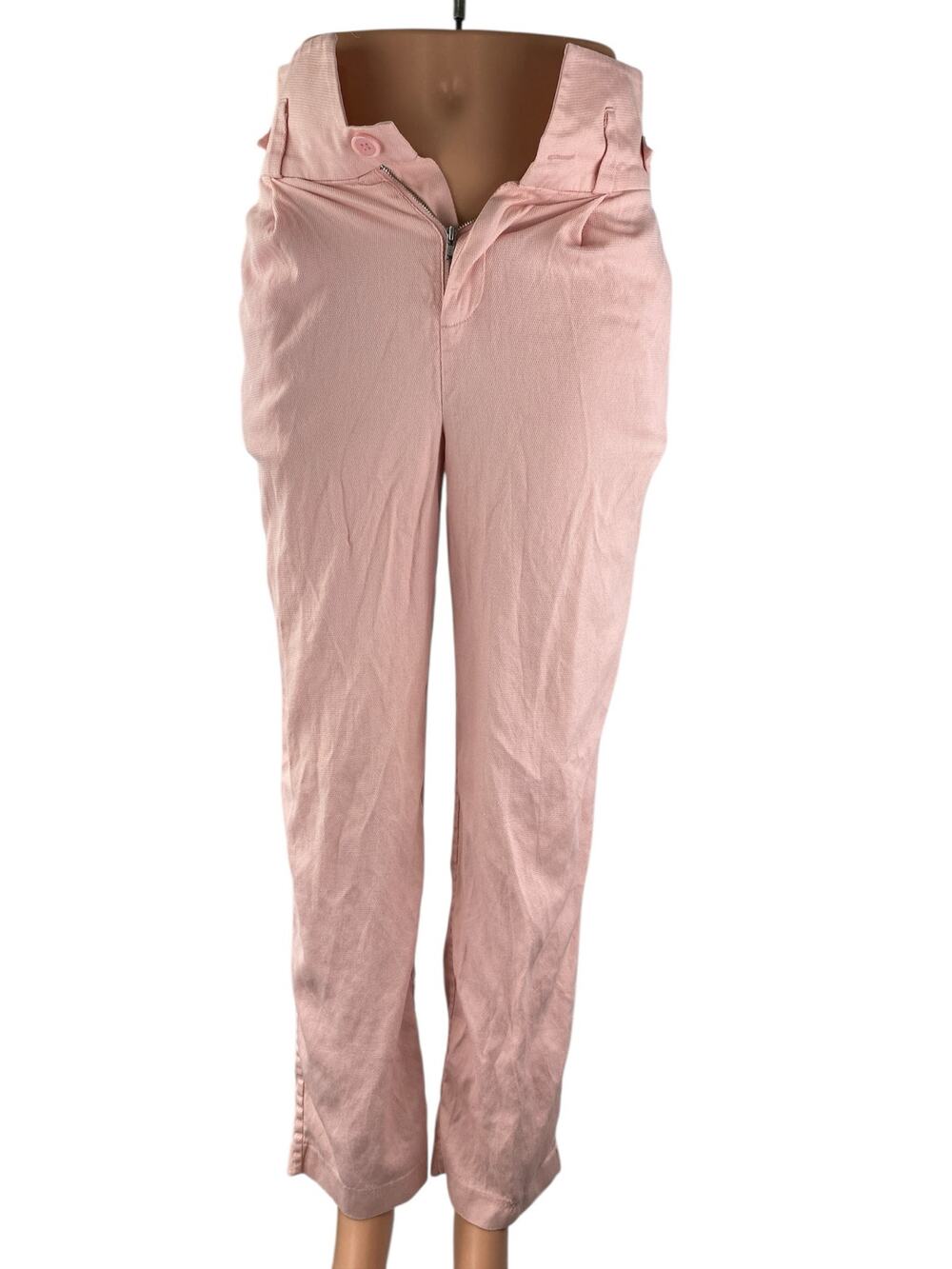 Fleur du Mal Women's Pink Silk Wool Mid Rise Slim Straight Leg Trousers Pants 0